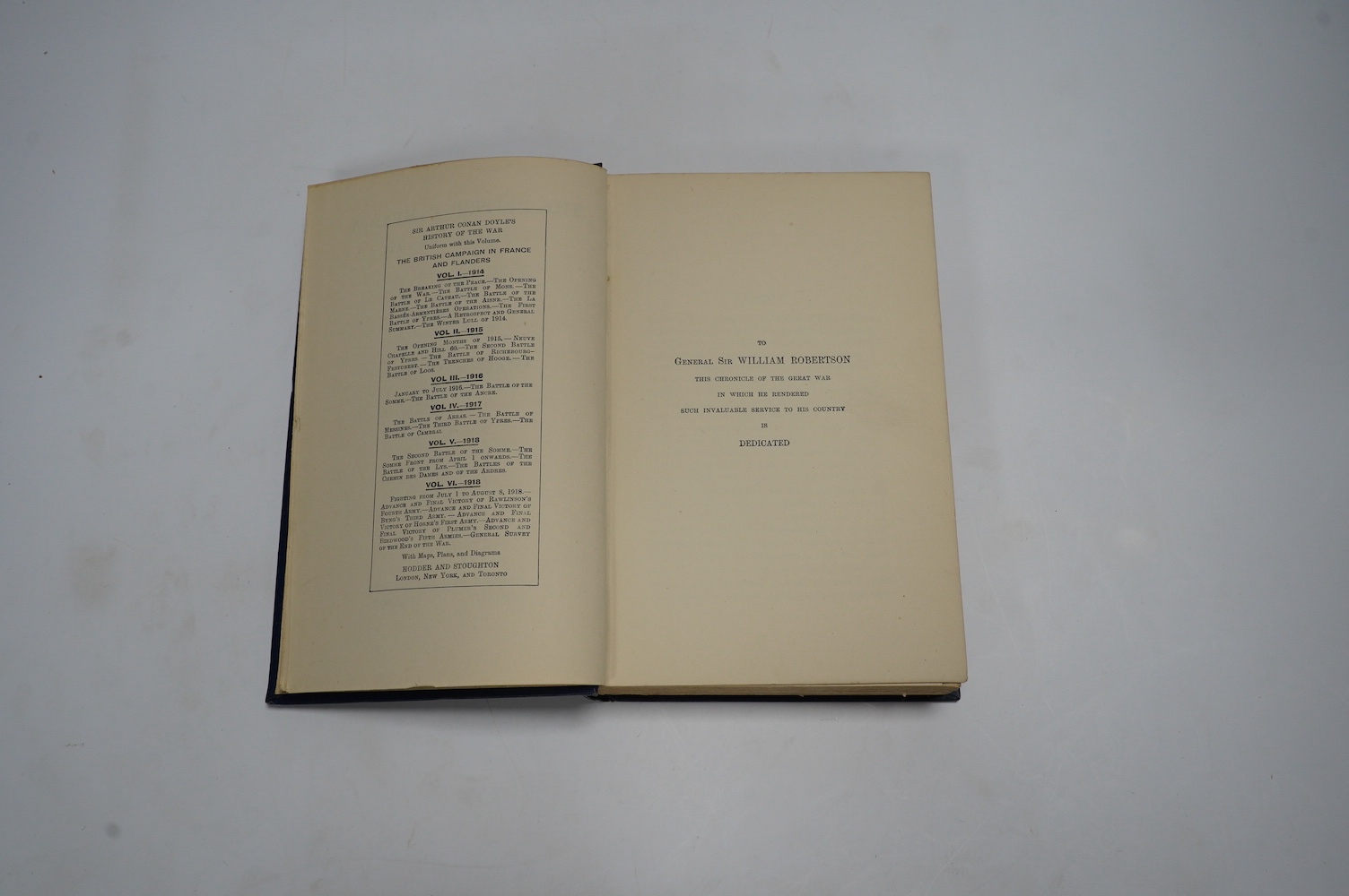 Doyle, Arthur Conan - The British Campaign in France and Flanders ... (mixed editions), 6 vols. folded maps (some coloured), others (and plans) in text; original gilt lettered cloth. (1920); sold with a few other books (